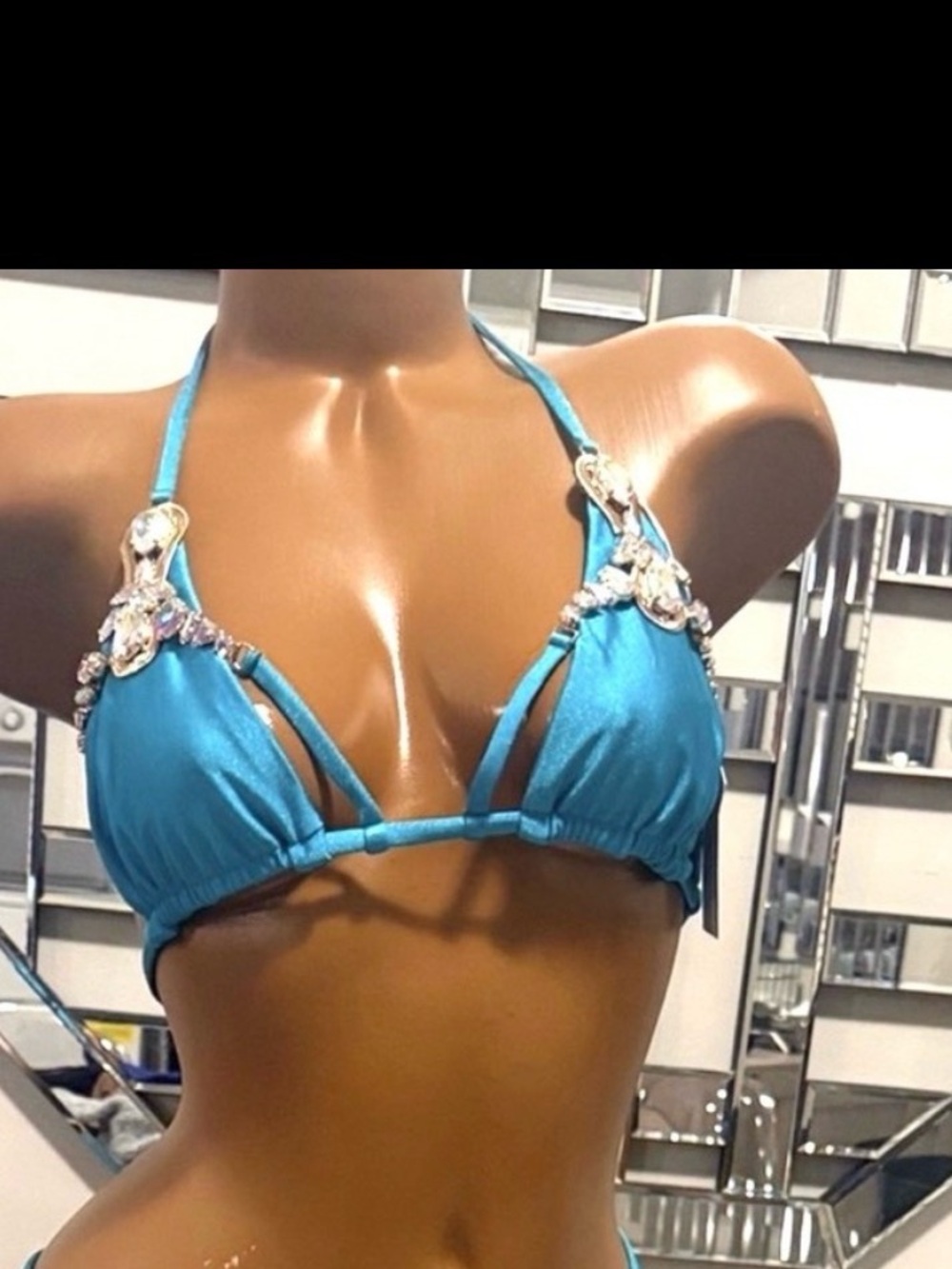 M✨NWT CRUSH  Turquoise Jeweled Triangle Bikini TOP